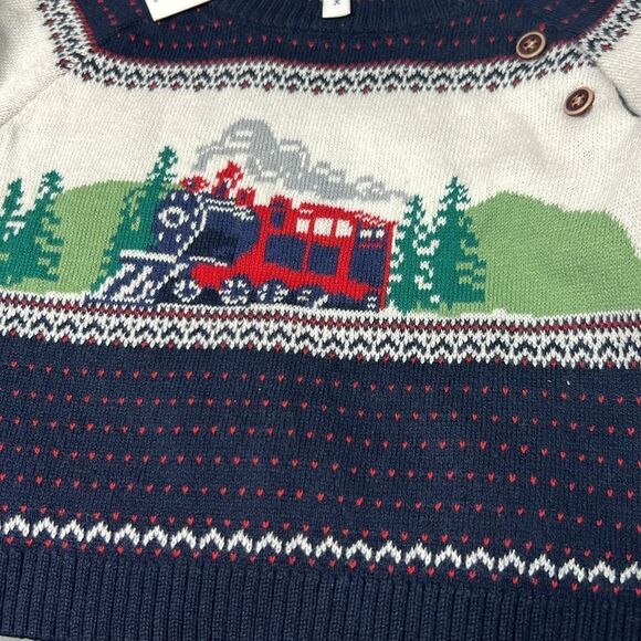 Janie and Jack 101261001 Navy Baby Fair Isle Train Sweater size 3-6 months NWT - Picture 4 of 8